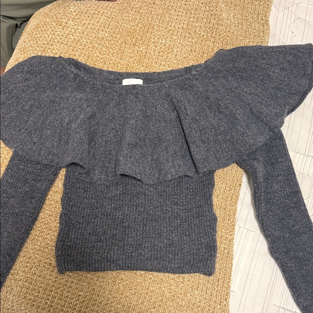 H&M Off-the-Shoulder Ruffle Sweater - Charcoal Gray